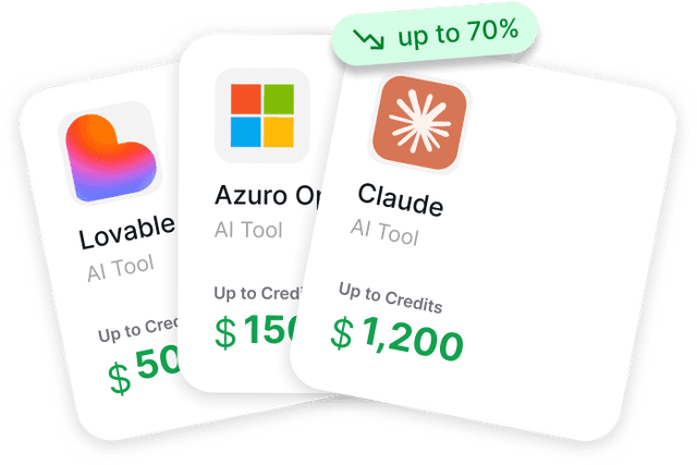 AI credit cards showing OpenAI $2.5K, Anthropic $25K, and more